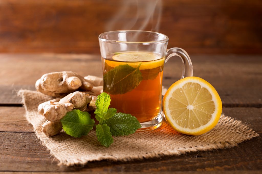 ginger tea with mint and lemon